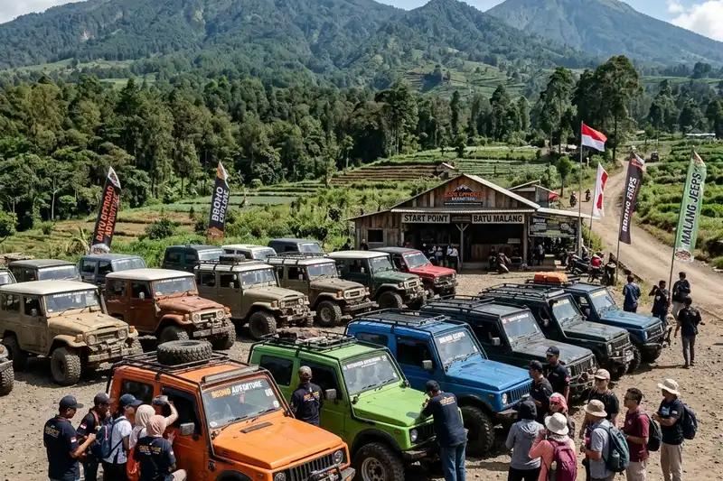 Tempat parkir jeep offroad Batu Malang